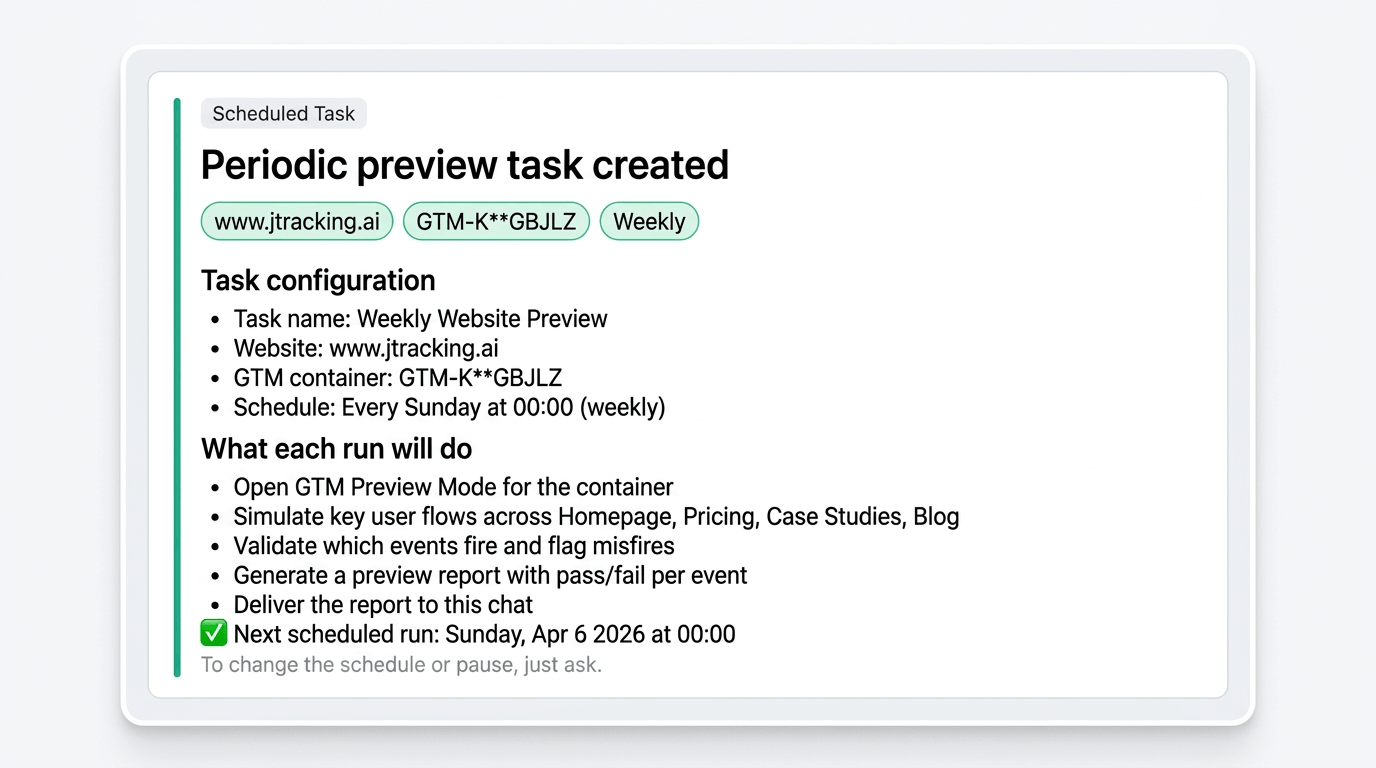 Placeholder for JTracking Skills product UI — Scheduled checks and reports